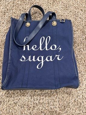 Navy Canvas "Hello, Sugar" Tote Bag with Gold Accents